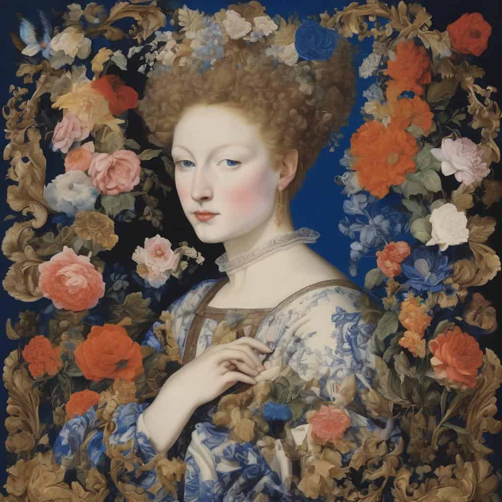 Λιθανάτωση και καλλιτεχνική κληρονομιά, πορτρέτο γυναίκας με πολύχρωμα λουλούδια.