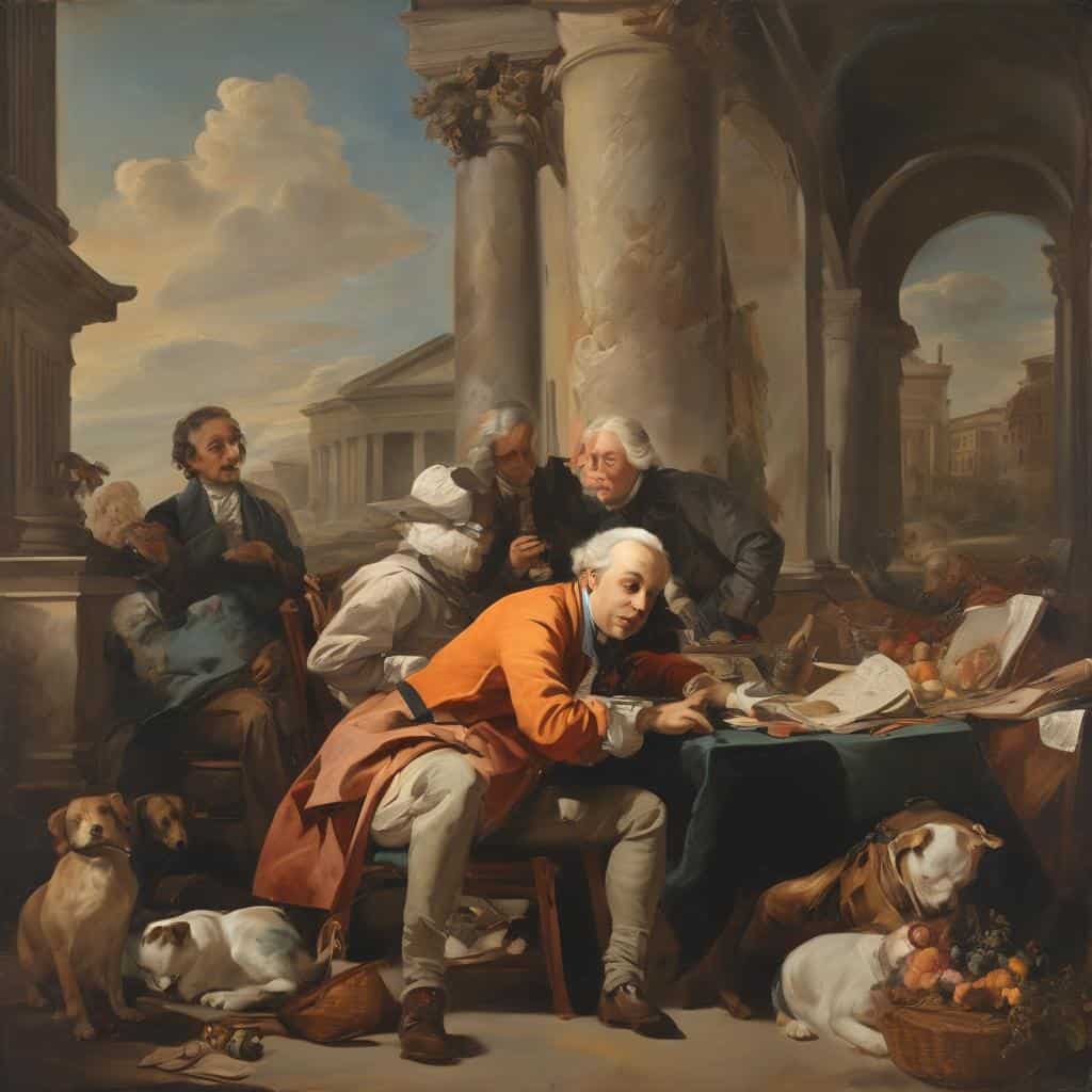 φωτογραφία απόσπασμα ιστορικής και καλλιτεχνικής κληρονομιάς, ζωγραφισμένο έργο με καθημερινούς ανθρώπους και αρχαία κτίρια, ιστορία, τέχνη, κληρονομιά.